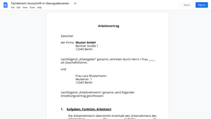 Arbeitsvertrag-Fachlehrerin-Kurzschrift-In-Stenografenverein
