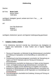 Arbeitsvertrag-Kantinenleiter