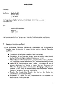 Arbeitsvertrag-Kantinenwirt