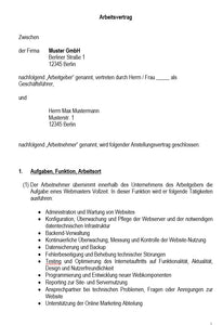 Arbeitsvertrag Webmaster Vorlage m/w/d - Simply Download