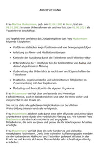 Arbeitszeugnis Yogalehrer Vorlage m/w/d - Simply Download